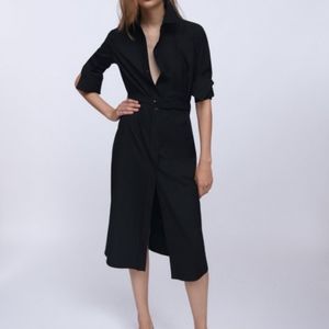 Zara Black Midi Shirt Dress with belt - classic!